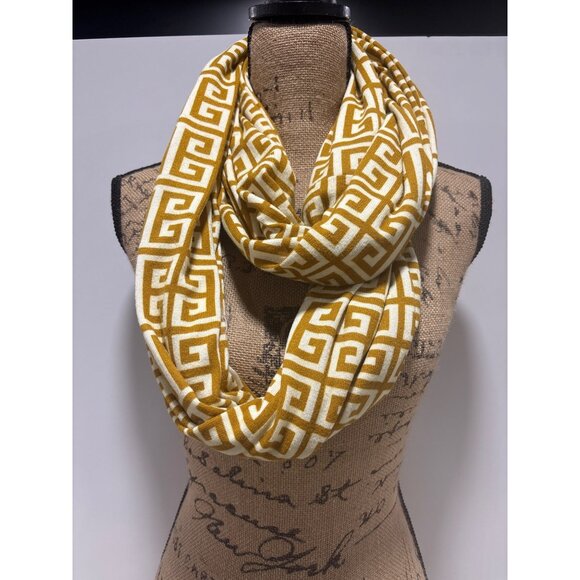 The Royal Standard Accessories - Geometric Yellow & White Infinity Greek Key Scarf Long Soft
